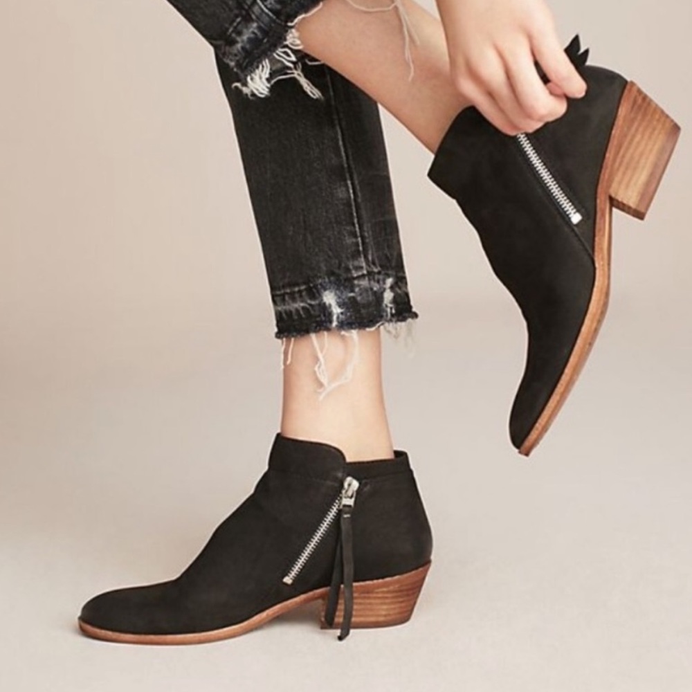 SAM EDELMAN PACKER Black Nubuck Burnished Leather Ankle Boots Booties Bl…